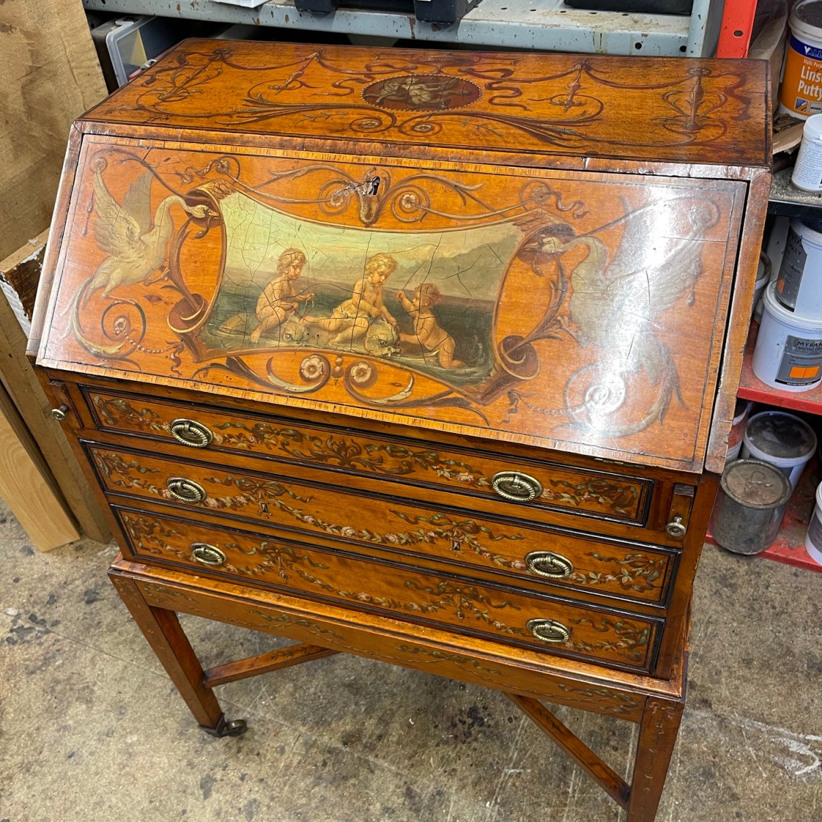 Painted satinwood ladies writing bureau from around&nbsp;1780-1790